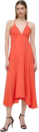 Silvian Heach Flared Midi Jurk - Dames - Casual kleedjes - Oranje - S - Leer - Kleedjes