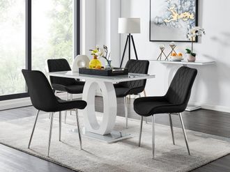 Furniturebox Giovani 4 Grey Dining Table & 4 Pesaro Silver Leg Chairs in Black