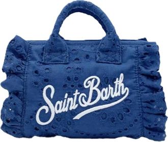 MC2 Saint Barth Tassen, Dames, Blauw, ONE Size, Katoen, Vanity Mini Volant Small Bag Met Schouderriem