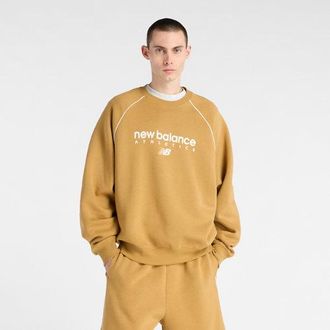 New Balance Uomo Trackside Fleece Crew in Marrone/Bianca, Poly Fleece, Taglia 2XL