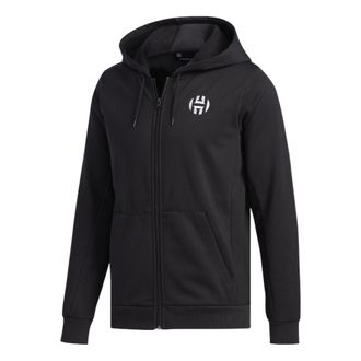 adidas Mens adidas Logo Printing Sports Basketball Hooded Zipper Jacket Black DX6795