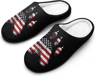 Generic U.S Flag Bear Printed Womens Slippers Warm House Slippers Indoor House Shoes with Anti-Skid Rubber Sole