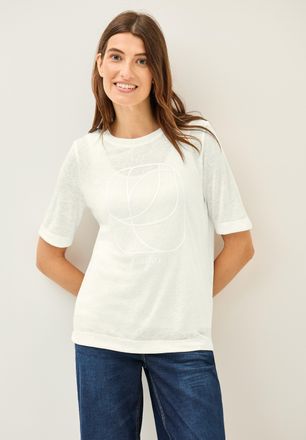 Cecil T-Shirt CECIL, Damen, Gr. XXL (46), weiss (vanillewei&szlig;), Jersey, Obermaterial: 55% Polyester, 45% Viskose, unifarben, normal h&uuml;ftbedeckend, Rundhals, 