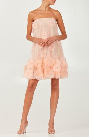 Helsi Bianca Beaded Floral Appliqué Strapless Cocktail Minidress in Blush at Nordstrom, Size X-Large