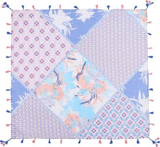 Lina & Lily Multi-Patterns Flower Geometric Tribal Aztec Paisley Print Square Scarf Shawl with Tassels (D1)