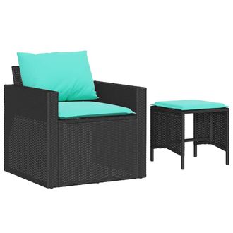 vidaXL Juego De Sof&aacute;s Jard&iacute;n 4 Pzas Con Cojines Rat&aacute;n Sint&eacute;tico Negro Vidaxl