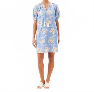 Karen Kane Puff Sleeve Tassel Dress In Chambray And Natural