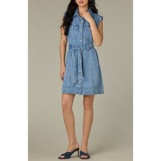 Wit & Wisdom Tie Waist Sleeveless Denim Dress in Light Blue at Nordstrom, Size X-Large