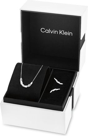 Calvin Klein Womens Asymmetric Earrings + Necklace Set - Metallic