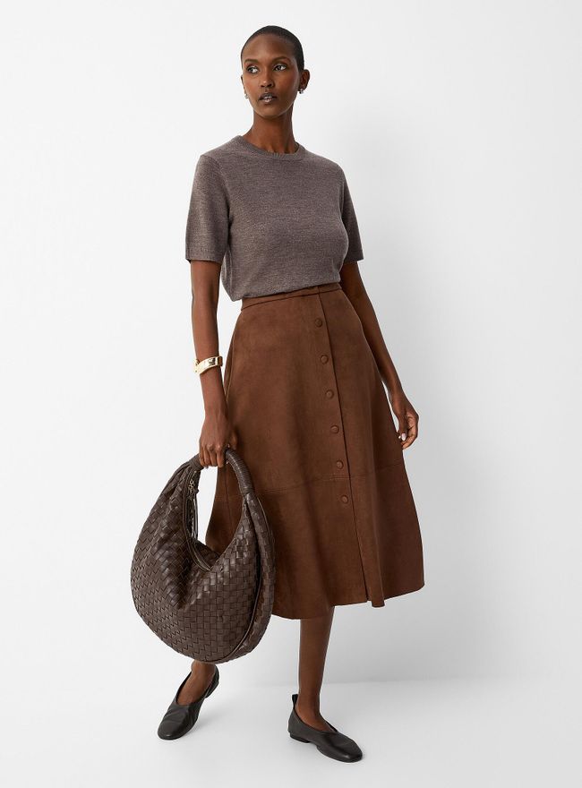 Womens Buttoned faux-suede midi skirt