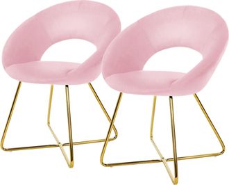 ML Design Ml-design - 2x Sillas De Comedor Rosas Ergon&oacute;micas Asiento Tapizado Aspecto Terciopelo Patas De Metal Doradas Con Respaldo Redondo Y Reposabrazos Sill