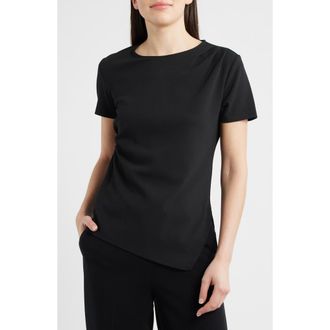 Anne Klein Asymmetric Pleat Shoulder Knit Top in Anne Black at Nordstrom, Size X-Small
