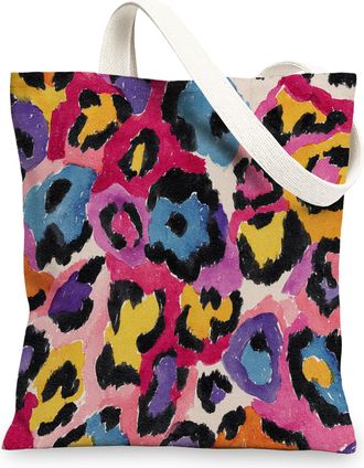 Generic Leopard Canvas Tote Bag, Artistic Reusable Shoulder Bags, Lightweight Watercolor Design 13x15 Inch