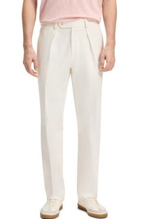 BOSS Pleated Cotton Stretch Twill Dress Pants in White at Nordstrom Rack, Size 34