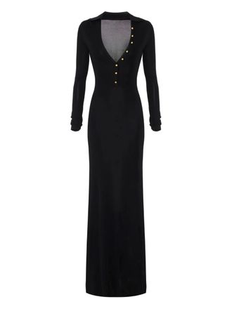 Elisabetta Franchi v-neck button-details maxi dress - Black
