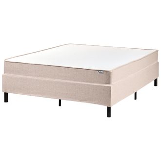 Beliani Cama Con Somier De Tela 140 X 200 Cm Con Colch&oacute;n De Muelles Ensacados Sin Cabecero Dormitorio Beige Countess