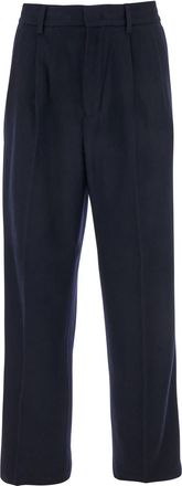 Emporio Armani Blue Trousers With Belt Loops And Back Logo Plaque In Wool Man