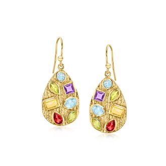 Ross-Simons Multi-Gemstone Teardrop Earrings in 18kt Gold Over Sterling