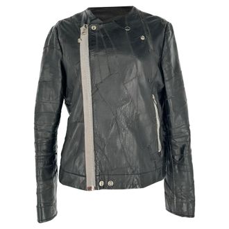 Acne Studios Patchwork Zip-Up Biker Jacket in Black Lamb Leather