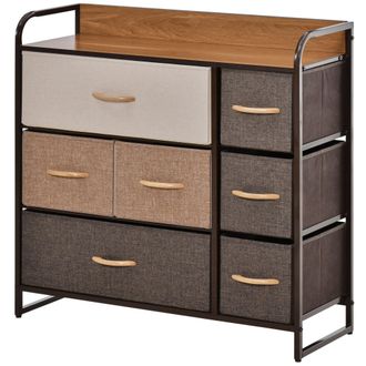 OEM C&oacute;moda Para Dormitorio Con 7 Cajones Plegables Parte Superior De Madera Y Marco Met&aacute;lico 80x29x78,5 Cm Multicolor