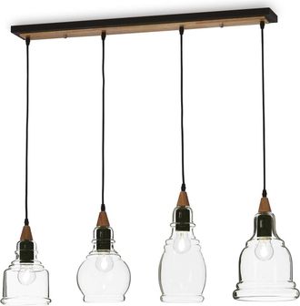 Netlighting Gretel 4 Light Ceiling Pendant Bar Black with Clear Glass Shades E27