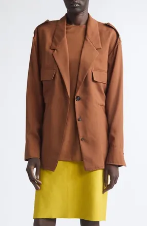 Ferragamo Wool Deconstructed Trench Blazer in Cognac at Nordstrom, Size 42