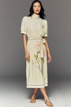 Hunter Bell Langley Short-Sleeve Mock-Neck Midi Dress