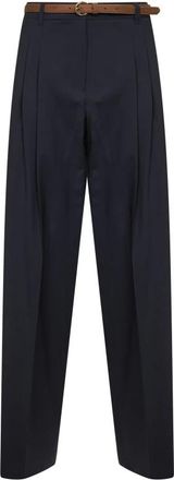 Max Mara Bacio Broeken - Dames - Wijde Broeken - Blauw - L - Wol - Broeken