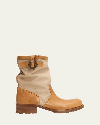 Prada Leather and Canvas Biker Mid-Calf Boots