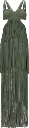 H&eacute;rve L&eacute;ger Strappy Tiered Fringe Dress