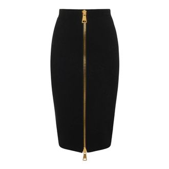 Elisabetta Franchi Midi gebreide rok met rits - Dames - Rokken - Zwart - Maat: M Zijde