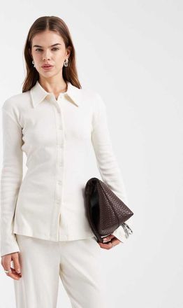 4th & Reckless Top in misto cotone a coste color crema con colletto e bottoni in coordinato-Bianco