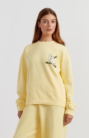 Chinti and Parker Peanuts Athletics Graphic Cotton Sweatshirt in Soft Yellow at Nordstrom, Size X-Large