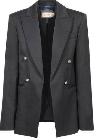 Blanca Vita Blauwe Wollen Jas Elegant Kantoor Formeel - Dames - Blazers - Blauw - XS - Wol - Jassen