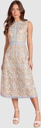 Coast Embroidered Floral Fitted Midi Dress in Ivory at Nordstrom, Size 10