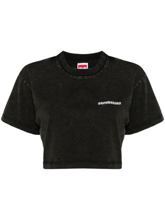 Ground-Zero logo-print cropped T-shirt - women - Cotton - L - Black