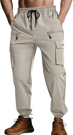 Generic Cargo Trousers for Men UK Loose Fit High Street Work Trousers New Multi-Pocket Casual Hip Hop Daily Gym Cargo Pants Khaki