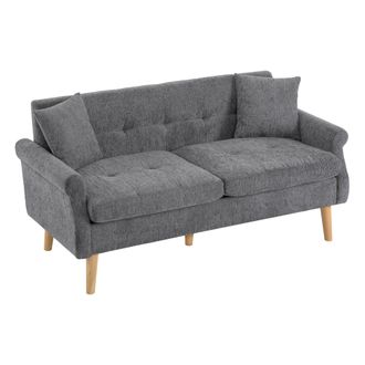 STILVORA Sof&aacute; Recto 2 Plazas En Chenilla Con Patas Largas De Madera Maciza Y Cojines Gruesos Ergon&oacute;micos, Gris