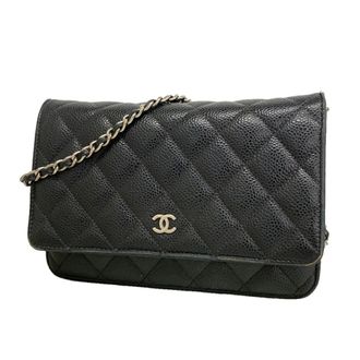 Chanel Black Grained Calfskin Chain/Shoulder Wallet (Pre-Owned)