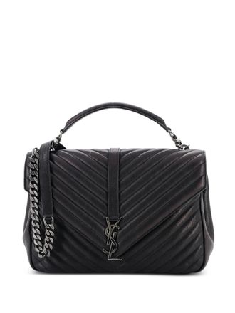 Saint Laurent Classic Monogram College Bag Matelasse Chevron Leather Large shoulder bag - Black