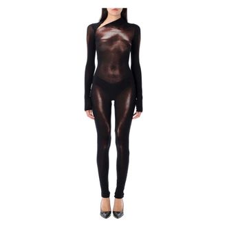 Jean Paul Gaultier Jumpsuits & Playsuits, Dames, Veelkleurig, S, Tule, Asymmetrische Halslijn Body Print Jumpsuit