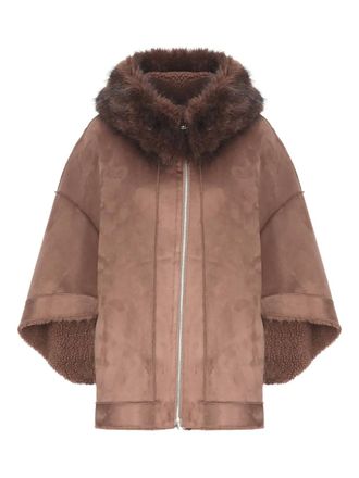 Betta Corradi Giacca reversibile con cappuccio in pelliccia sintetica - Marrone
