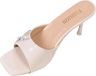 Generic White Ladies Sandals with Glossy Design and Stone Accents 3In Heel for Comfort