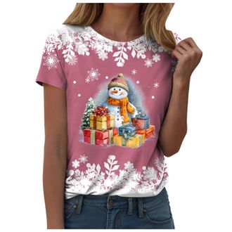Generic Christmas Tops for Women Christmas Shirts UK Short Sleeve Casual Jumper Merry Santa Snowflake Print T-Shirts Loose Funny Xmas Tree Print Sweatshirt Tu