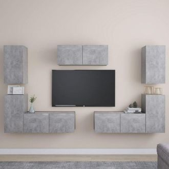 vidaXL Set Muebles De Sal&oacute;n Tv 7 Pzas Madera Ingenier&iacute;a Gris Hormig&oacute;n Vidaxl