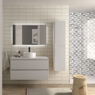 Cygnus Bath Mueble De Ba&ntilde;o Kira 100cm Blanco Mate 2 Cajones Lavabo Sobre Encimera 1 Poza Porcelana