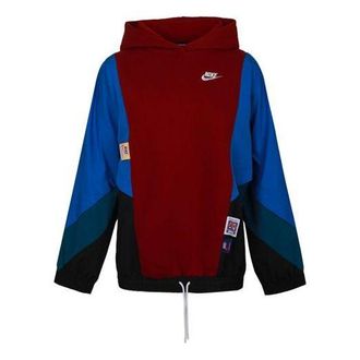 Nike (WMNS) Nike As W Nsw Icn Clsh Po Hdy Mx Os Splicing Contrasting Colors Sports Hooded Fleece Lined Pullover Red Hoodie CJ2030-677