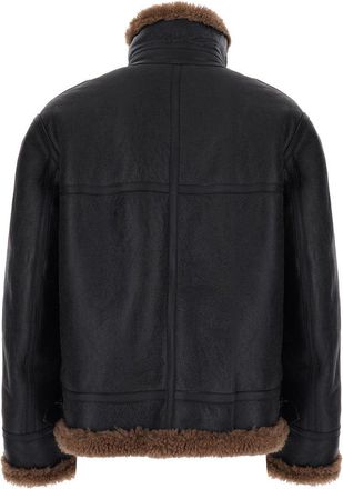 Saint Laurent Mens Jacket Shearling-Lined Leather Brown Coat