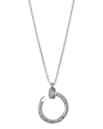 Adornia Silver Plated CZ Curved Nail Ring Necklace