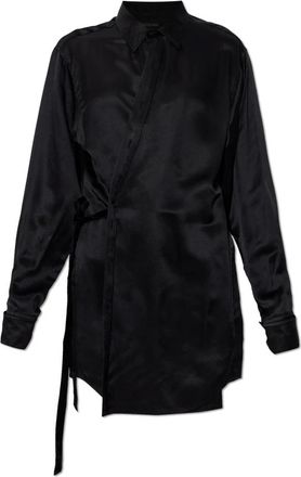 Balenciaga Shirts, female, Black, Size: S Satin Shirt with Belt